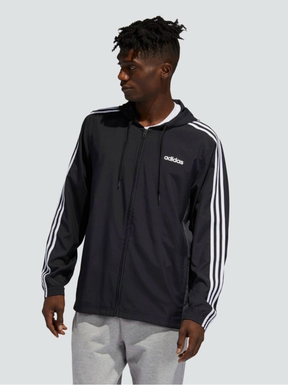 Adidas Men's Black Hooded Wind Breaker Jacket